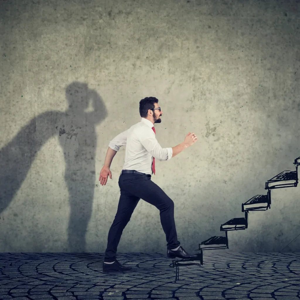 Illustration of man walking up stairs